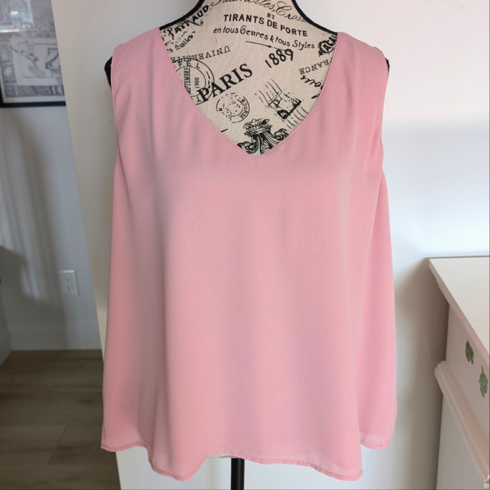 RICKIS | Women's Soft Pink Sleeveless V-Neck Fully Line Blouse